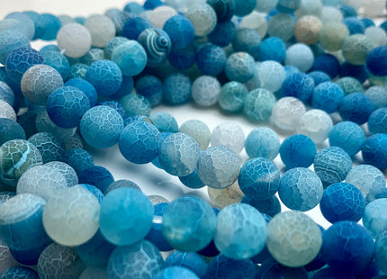4 mm 6 mm 8 mm 10 mm Aqua Blue Color Matte Finished Round Cracked Fire Agate Gemstone Beads 14 Inches Strand #2856