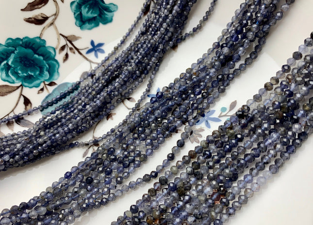 2.5mm 3mm AAA Faceted Round Tiny Iolite Gemstone Beads Genuine Natural Blue Multi Color Gemmy Iolite Loose Beads 15.5 Inches Strand #3001