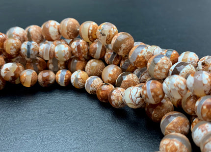 8 mm 10 mm AAA DZI Tibetan Agate Faceted Round Brown And White Color Tibetan Agate Gemstone Loose Beads 15 Inches Strand #2785