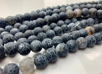 4 mm 6 mm 8 mm 10 mm Black Color Matte Finished Round Cracked Fire Agate Gemstone Beads 14 Inches Strand #2857