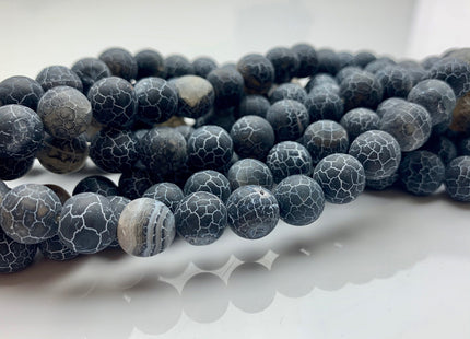 4 mm 6 mm 8 mm 10 mm Black Color Matte Finished Round Cracked Fire Agate Gemstone Beads 14 Inches Strand #2857