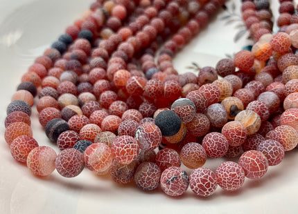 4 mm 6 mm 8 mm 10 mm Multi Black And Red Color Matte Finished Round Cracked Fire Agate Gemstone Beads 14 Inches Strand #2860