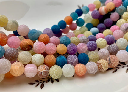 4 mm 6 mm 8 mm 10 mm Multi White Purple Blue Orange Color Matte Finished Round Cracked Fire Agate Gemstone Beads 14 Inches Strand #2861