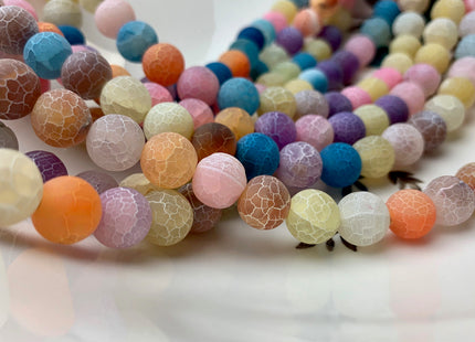 4 mm 6 mm 8 mm 10 mm Multi White Purple Blue Orange Color Matte Finished Round Cracked Fire Agate Gemstone Beads 14 Inches Strand #2861