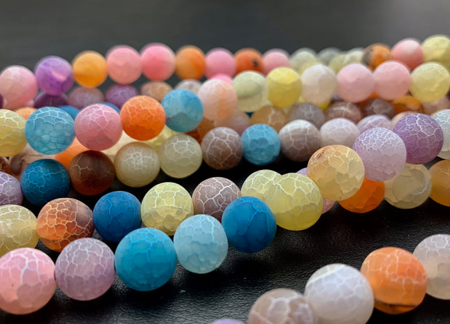 4 mm 6 mm 8 mm 10 mm Multi White Purple Blue Orange Color Matte Finished Round Cracked Fire Agate Gemstone Beads 14 Inches Strand #2861