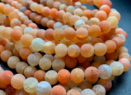 4 mm 6 mm 8 mm 10 mm Multi Orange Color Matte Finished Round Cracked Fire Agate Gemstone Beads 14 Inches Strand #2863