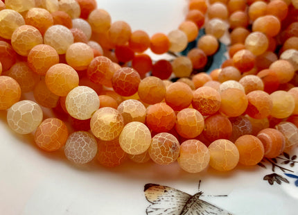 4 mm 6 mm 8 mm 10 mm Multi Orange Color Matte Finished Round Cracked Fire Agate Gemstone Beads 14 Inches Strand #2863