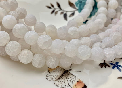 4 mm 6 mm 8 mm 10 mm White Color Matte Finished Round Cracked Fire Agate Gemstone Beads 14 Inches Strand #2862