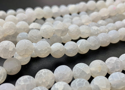 4 mm 6 mm 8 mm 10 mm White Color Matte Finished Round Cracked Fire Agate Gemstone Beads 14 Inches Strand #2862