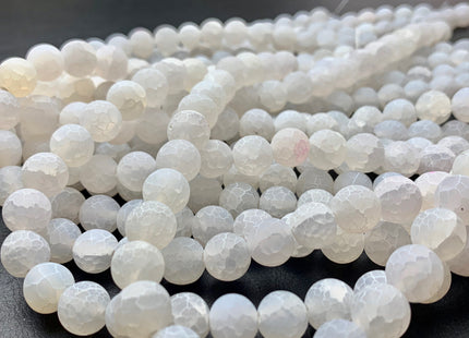 4 mm 6 mm 8 mm 10 mm White Color Matte Finished Round Cracked Fire Agate Gemstone Beads 14 Inches Strand #2862