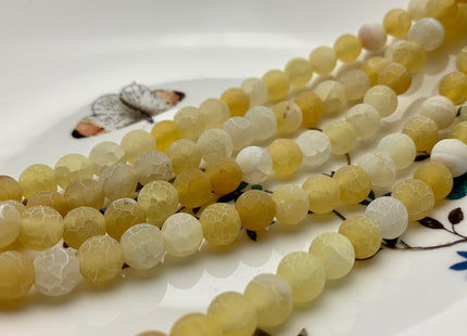 4 mm 6 mm 8 mm 10 mm Yellow Color Matte Finished Round Cracked Fire Agate Gemstone Beads 14 Inches Strand #2867