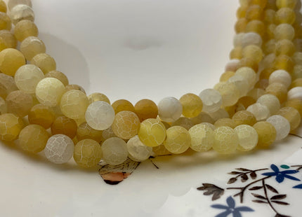 4 mm 6 mm 8 mm 10 mm Yellow Color Matte Finished Round Cracked Fire Agate Gemstone Beads 14 Inches Strand #2867