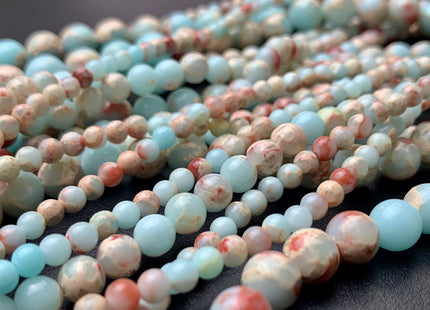 4mm 6mm 8mm 10mm Smooth Round Impression Jasper Gemstone Beads Snake Skin Aqua Color Jasper Loose Beads 15.5 Inches #2869