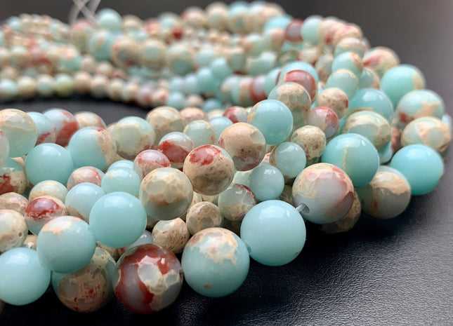 4mm 6mm 8mm 10mm Smooth Round Impression Jasper Gemstone Beads Snake Skin Aqua Color Jasper Loose Beads 15.5 Inches #2869
