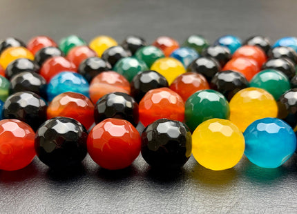 14mm 16mm Faceted Round Fire Agate Gemstone Beads Heat Treated Mixed Yellow Blue Green Black Carnelian Color 15.5 Inches Strand #2871