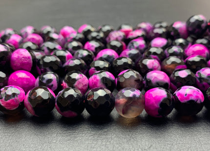 10 mm Faceted Round Fire Agate Gemstone Beads Heat Treated Black And Pink Color Agate 15.5 Inches Strand #2887