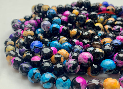 BEST DEAL 10mm 14mmFaceted Round Fire Agate Gemstone Beads Heat Treated Multi Black Pink Yellow Blue Color Agate 15.5 Inches Strand #2881
