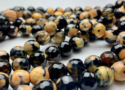 8 mm 10 mm Faceted Round Fire Agate Gemstone Beads Heat Treated Black And Yellow Color Agate 15.5 Inches Strand #2884
