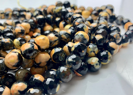 8 mm 10 mm Faceted Round Fire Agate Gemstone Beads Heat Treated Black And Yellow Color Agate 15.5 Inches Strand #2884