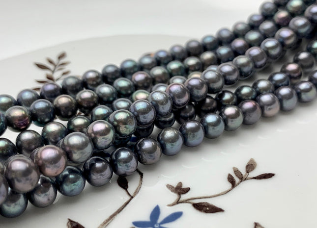 6.5-7 mm AAA Gray Peacock Color Round Freshwater Pearl Beads Genuine Freshwater Peacock Colored Pearls #1999