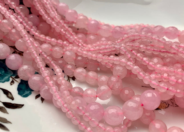 4 mm 6 mm 8 mm 10 mm 12 mm Micro Faceted Round Rose Quartz Gemstone Beads Natural Rose Quartz Loose Beads 14 Inches Strand #2908
