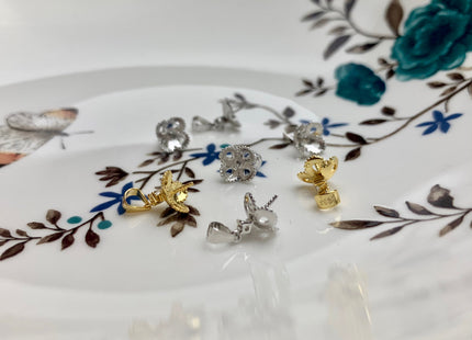 One Piece 925 Sterling Silver/Gold Pendant Cap Setting Findings For Half Drilled Pearls Genuine 925 Sterling Silver W/CZ Pendant #10019-A