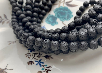 6mm 8mm 10mm Lava Round Beads Black Color Organic Volcanic Rock Stone Beads 15.5 Inches Strand #2898