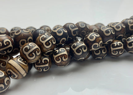 New Style 8 mm 10 mm AAA Top Quality Round Etched Tibetan Agate Beads Dark Brown Antique Tibetan Agate Gemstone Beads 14 Inches Strand #3022