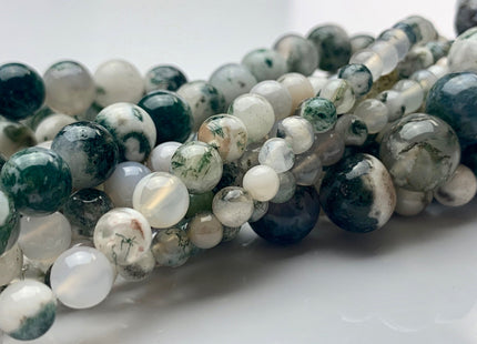 4 mm 6 mm 8 mm 10 mm AAA 100% Natural Smooth Round Green Tree Agate Beads Genuine Gray And Green Agate Gemstone Beads 15 Inches Strand #3021