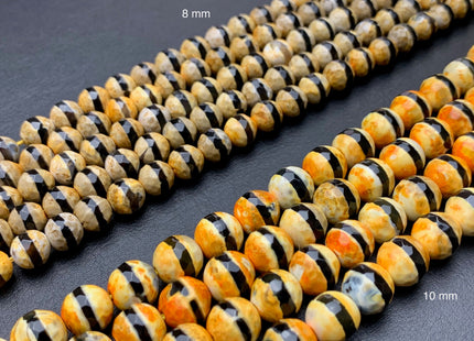 8 mm 10 mm AAA DZI Tibetan Agate Faceted Round Black And Orange Color Tibetan Agate Gemstone Loose Beads 15 Inches Strand #3020
