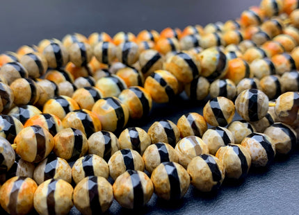 8 mm 10 mm AAA DZI Tibetan Agate Faceted Round Black And Orange Color Tibetan Agate Gemstone Loose Beads 15 Inches Strand #3020