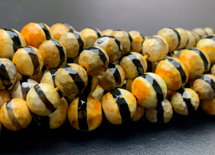 8 mm 10 mm AAA DZI Tibetan Agate Faceted Round Black And Orange Color Tibetan Agate Gemstone Loose Beads 15 Inches Strand #3020