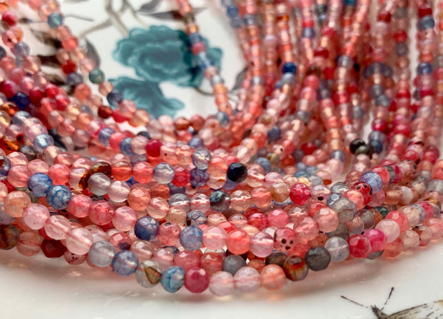 4 mm Faceted Round Multi Pink And Blue Color Agate Gemstone Beads Genuine Agate Gemstone Loose Beads 14 Inches Strand #3015