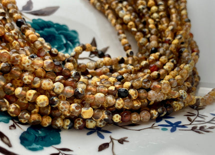 4 mm Faceted Round Brown And Yellow Color Agate Gemstone Beads Genuine Agate Gemstone Loose Beads 14 Inches Strand #3016