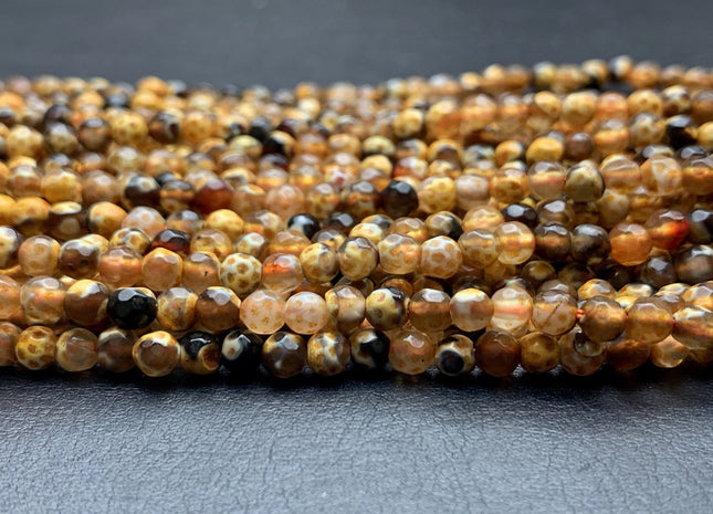 4 mm Faceted Round Brown And Yellow Color Agate Gemstone Beads Genuine Agate Gemstone Loose Beads 14 Inches Strand #3016