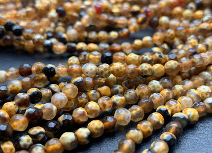 4 mm Faceted Round Brown And Yellow Color Agate Gemstone Beads Genuine Agate Gemstone Loose Beads 14 Inches Strand #3016