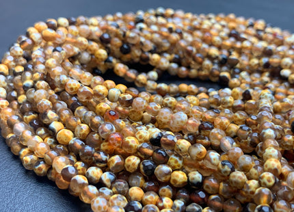 4 mm Faceted Round Brown And Yellow Color Agate Gemstone Beads Genuine Agate Gemstone Loose Beads 14 Inches Strand #3016