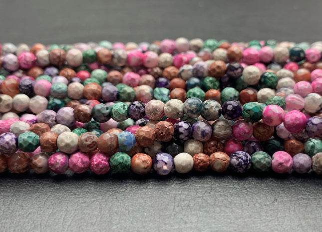 4 mm Faceted Round Pink Green Gray And Brown Color Agate Gemstone Beads Genuine Agate Gemstone Loose Beads 14 Inches Strand #3017
