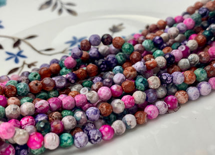4 mm Faceted Round Pink Green Gray And Brown Color Agate Gemstone Beads Genuine Agate Gemstone Loose Beads 14 Inches Strand #3017