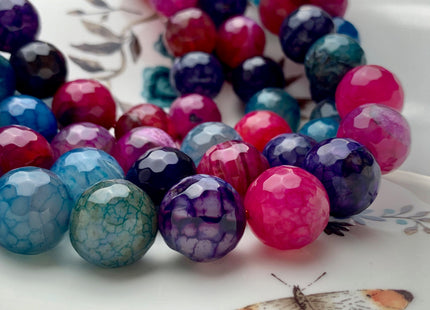 16 mm Faceted Round Fire Agate Gemstone Beads Heat Treated Multi Purple Pink Blue Color Natural Gemstone Agate 15.5 Inches Strand #2919