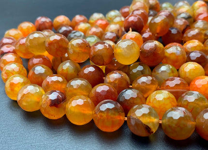 14 mm Faceted Round Fire Agate Gemstone Beads Heat Treated Multi Orange Color Natural Gemstone Agate 15.5 Inches Strand #2920