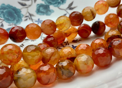 14 mm Faceted Round Fire Agate Gemstone Beads Heat Treated Multi Orange Color Natural Gemstone Agate 15.5 Inches Strand #2920