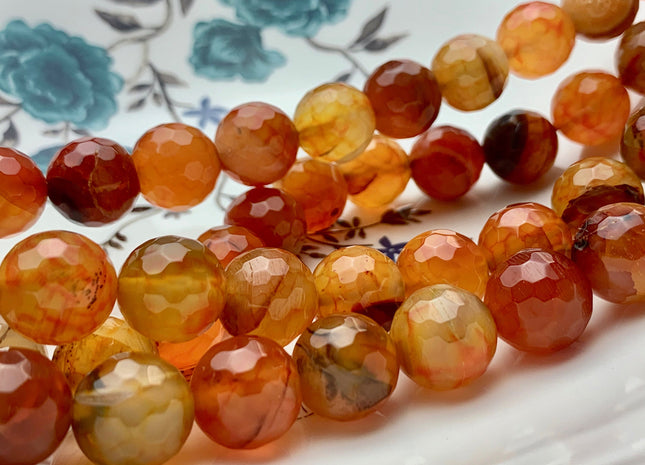 14 mm Faceted Round Fire Agate Gemstone Beads Heat Treated Multi Orange Color Natural Gemstone Agate 15.5 Inches Strand #2920