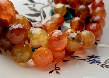 14 mm Faceted Round Fire Agate Gemstone Beads Heat Treated Multi Orange Color Natural Gemstone Agate 15.5 Inches Strand #2920