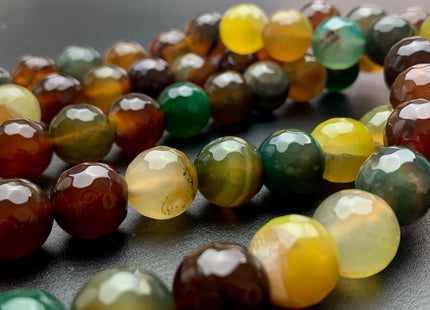 14 mm Faceted Round Fire Agate Gemstone Beads Heat Treated Brown Green Yellow Color 15.5 Inches Strand #2921