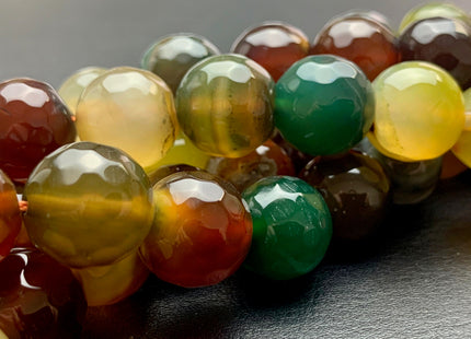 14 mm Faceted Round Fire Agate Gemstone Beads Heat Treated Brown Green Yellow Color 15.5 Inches Strand #2921