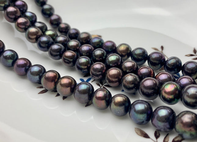 9.5-10 mm AA Purplish Peacock Semi Round/Potato Freshwater Pearl Beads Genuine Peacock Near Round Freshwater Pearl #11010