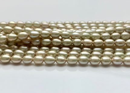 4.5x6 mm AAA Pale Sage Green Color Rice/Oval Freshwater Pearl Beads Smooth Lustrous Pearls #P1038
