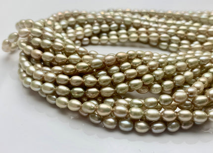 4.5x6 mm AAA Pale Sage Green Color Rice/Oval Freshwater Pearl Beads Smooth Lustrous Pearls #P1038