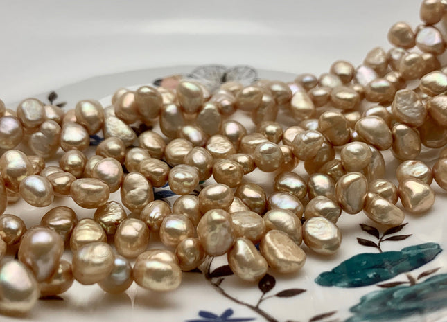 6x8 mm AA Light Tan Color Top Drilled Freshwater Nugget Pearls Genuine Natural Nugget Pearls Beads #P1040